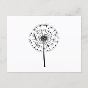 Postal Arte de la línea de Dandelion blanco negro