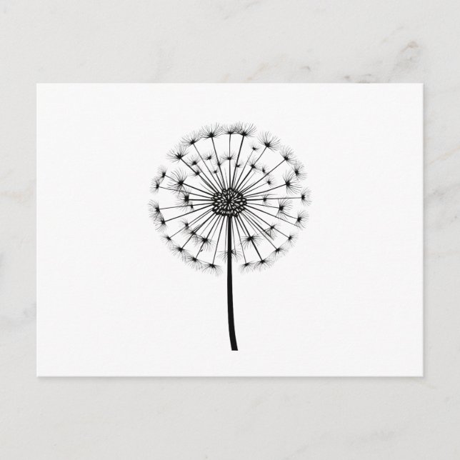 Postal Arte de la línea de Dandelion blanco negro (Anverso)