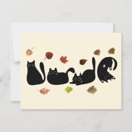 Postal Arte de la línea de gato caprichosa con hojas de o