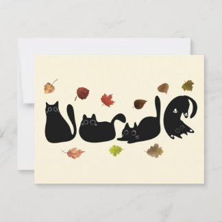 Postal Arte de la línea de gato caprichosa con hojas de o