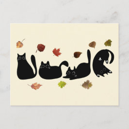 Postal Arte de la línea de gato caprichosa con hojas de o
