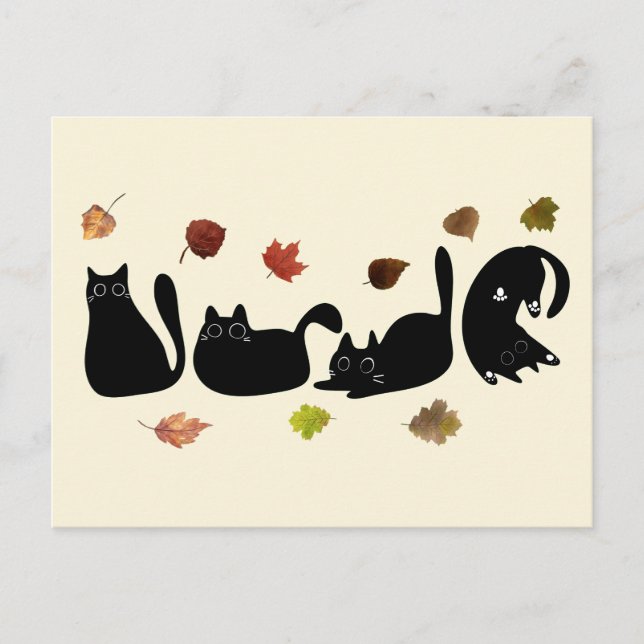 Postal Arte de la línea de gato caprichosa con hojas de o (Anverso)