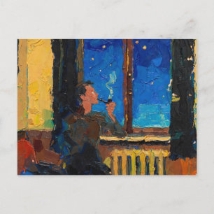 Postal Arte de la pipa: Noche de campo (pintura al óleo n