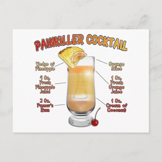 Postal Arte de la receta de cócteles de PAINKILLER (Anverso)