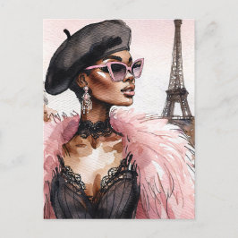 Postal Arte de la torre Eiffel de la mujer negra francesa