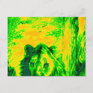 Postal Arte de león con visión nocturna impresión fluores