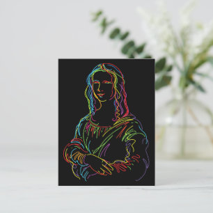 Postal Arte de línea abstracta de la Mona Lisa de neón