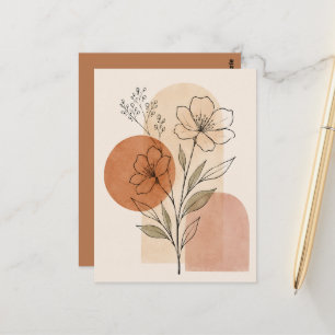 Postal Arte de línea botánica minimalista   Floral Boho 