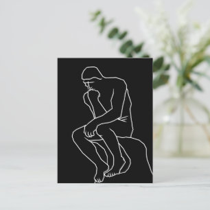 Postal arte de línea de la estatua del hombre pensador, I