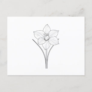 Postal Arte de línea de narciso blanco negro