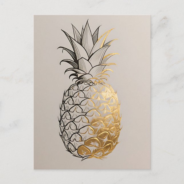 Postal Arte de línea de piña dorada (Anverso)