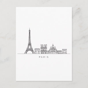 Postal Arte de línea del horizonte minimalista de París