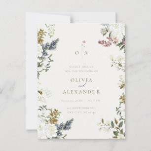 Postal Arte de línea floral vintage rústico para invitaci