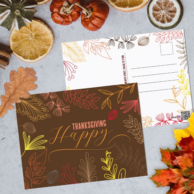 Postal Arte de línea moderno boho de follaje de otoño de  (Subido por el creador)