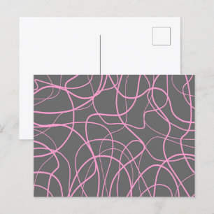 Postal Arte de línea: Rosa en gris