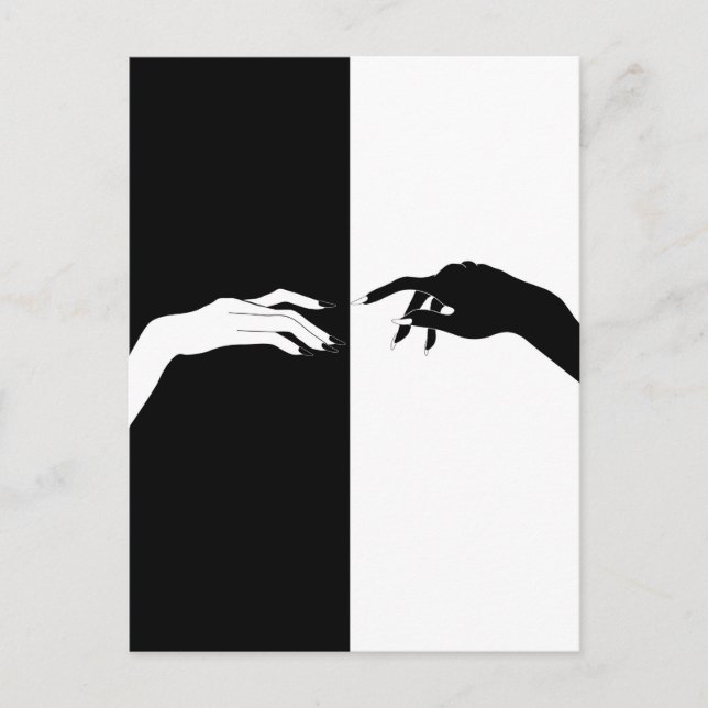 Postal Arte de líneas de manos blancas y negras (Anverso)