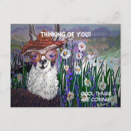 Postal .Arte de Llama Bonita Con Gafas. Y Arte