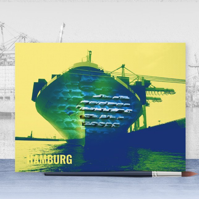 Postal Arte de los modernos barcos de puerto de Hamburgo (Modern Hamburg Port Ship Sachers Artwork Postcard ©Susanne Sachers - Sunny Mind Design 🌞)