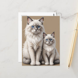 Postal Arte de Madre y Gatito Kitten Ragdoll