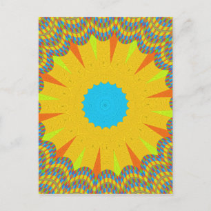 Postal Arte de Mandala en Cian y Dorado