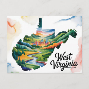 Postal Arte de mapa conceptual de Virginia Occidental fas