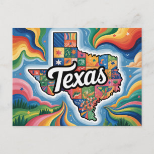 Postal Arte de mapa conceptual vibrante de Texas