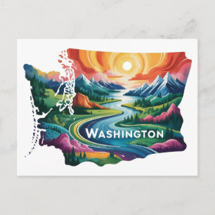 Postal Arte de mapa conceptual vibrante del estado de Was