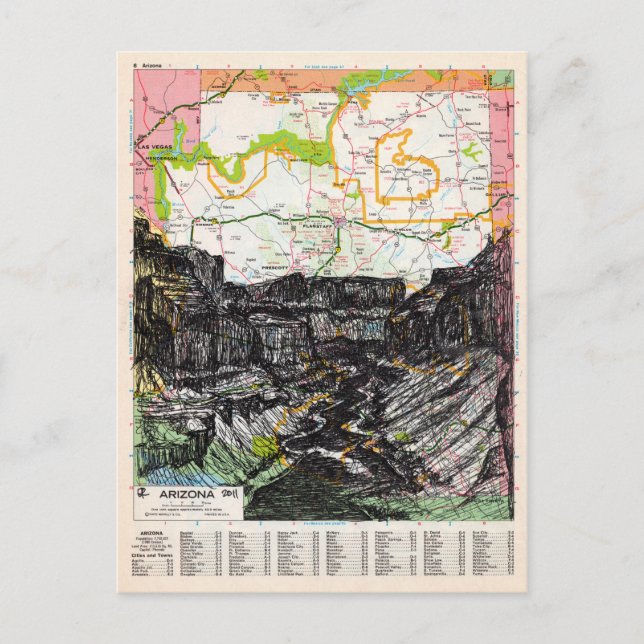 Postal Arte de mapa de Arizona (Anverso)