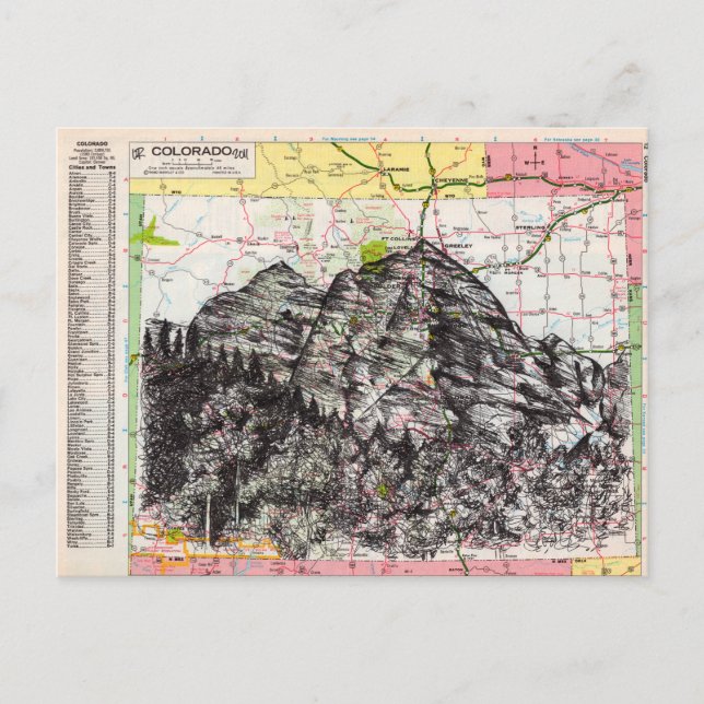 Postal Arte de mapa de Colorado (Anverso)