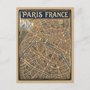 Postal Arte de mapa de esmalte pintado a mano de París Fr