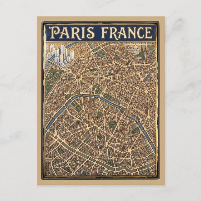 Postal Arte de mapa de esmalte pintado a mano de París Fr (Anverso)