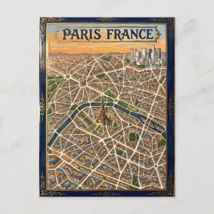 Postal Arte de mapa de esmalte pintado a mano de París Fr