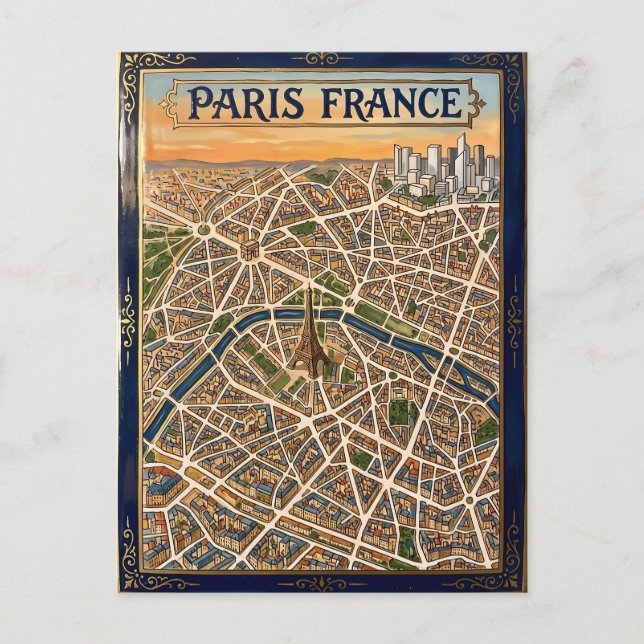 Postal Arte de mapa de esmalte pintado a mano de París Fr (Anverso)