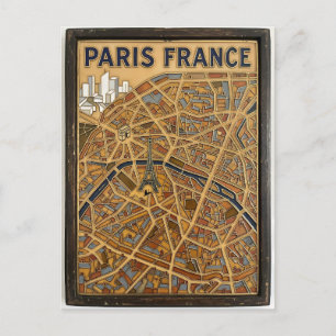 Postal Arte de mapa de esmalte pintado a mano de París Fr