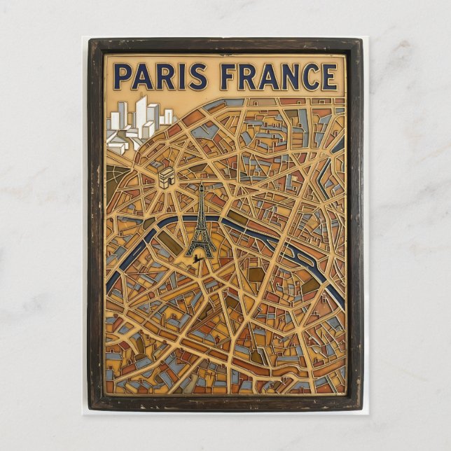 Postal Arte de mapa de esmalte pintado a mano de París Fr (Anverso)