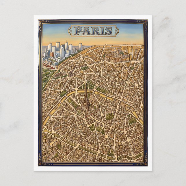 Postal Arte de mapa de esmalte pintado a mano de París Fr (Anverso)