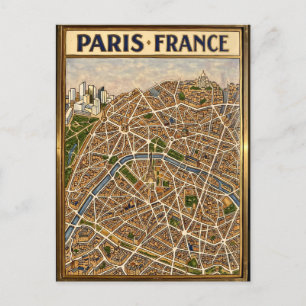 Postal Arte de mapa de esmalte pintado a mano de París Fr