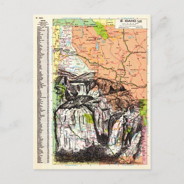 Postal Arte de mapa de Idaho (Anverso)