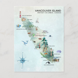 Postal Arte de mapa de la isla de Vancouver en acuarela