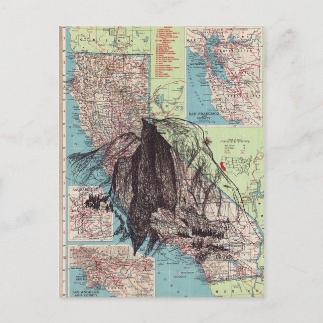Postal Arte de mapas de California (Anverso)