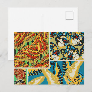 Postal Arte de Mariposa Art Déco Amarillo y Turquesa Vibr