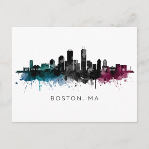 Postal Arte de Massachusetts   Acuarela del horizonte de 