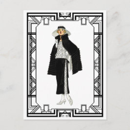 Postal Arte de moda de Flapper blanco y negro vintage