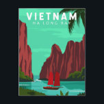 Postal Arte de moda de viaje de Ha Long Bay Vietnam<br><div class="desc">Diseño de arte vectorial de Ha Long Bay. La Bahía de Hebra Long,  al noreste de Vietnam,  es conocida por sus aguas esmeraldas y sus miles de imponentes islas caliza coronadas por selvas tropicales.</div>