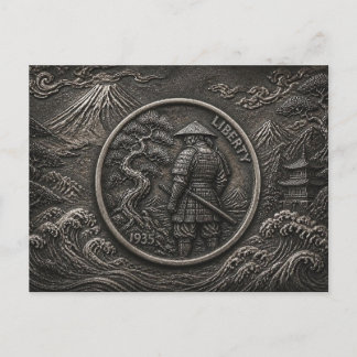 Postal Arte de moneda grabada Samurái Hobo Nickel