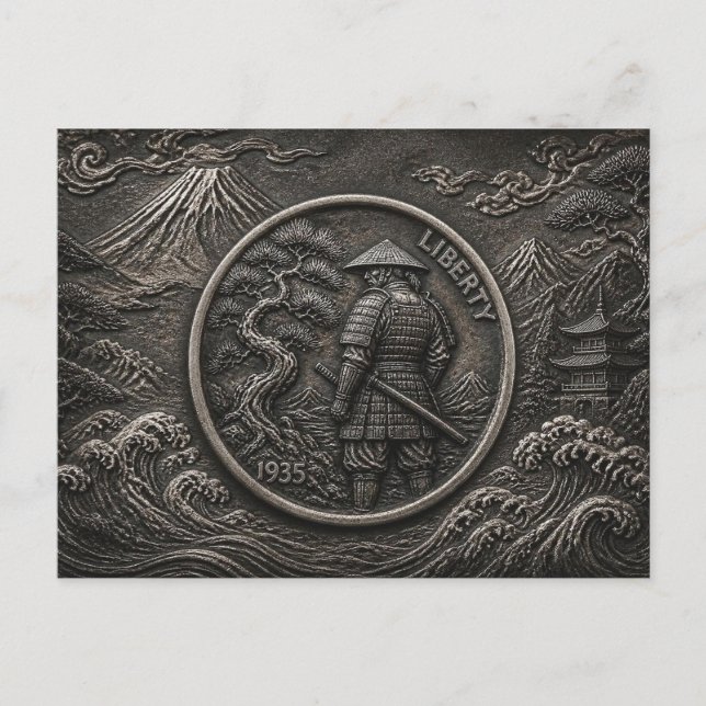 Postal Arte de moneda grabada Samurái Hobo Nickel (Anverso)