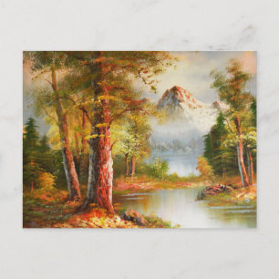 Postal Arte de montaña y paisaje fluvial
