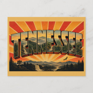 Postal Arte de montañas, ríos y bosques de Tennessee