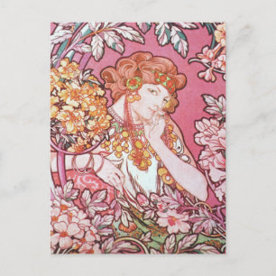 Postal Arte de Mucha Rosa Vintage