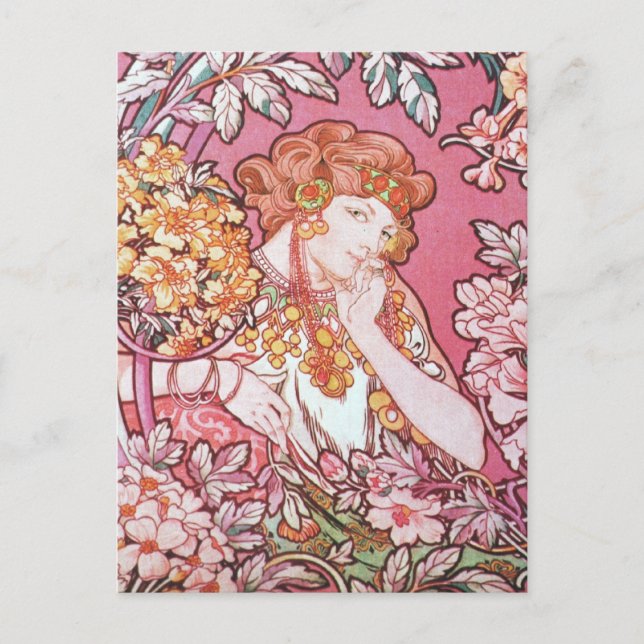 Postal Arte de Mucha Rosa Vintage (Anverso)